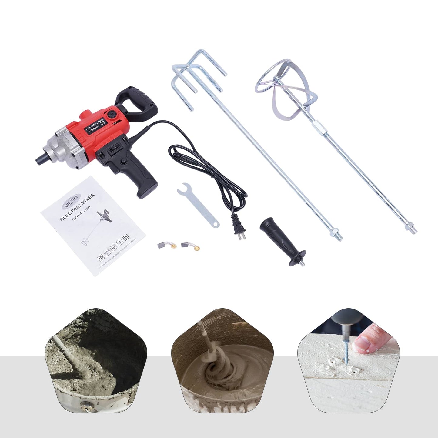 Mud Mixer Set with 2 Mixing Paddles 2400W, 1200RPM Mortar Mixer, Corded Electric Drill Mixer, Cement Mixer Tool Machine for Paint, Mud, Plaster, Concrete