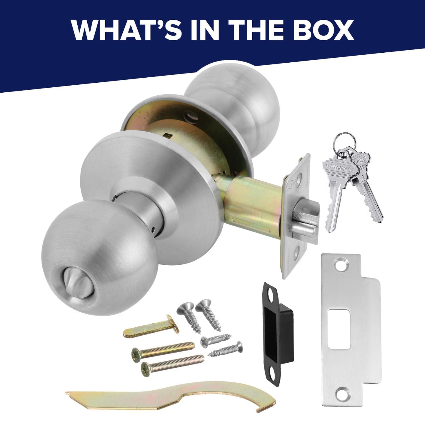 Door Knob Cylindrical Lock Entrance Function Keyed Entry & Lock Satin Stainless Steel Finish LH5304OB -US32D UL Certified ANSI/BHMA Grade 2 Commercial Door Knob for Heavy Duty Use Embassy Series