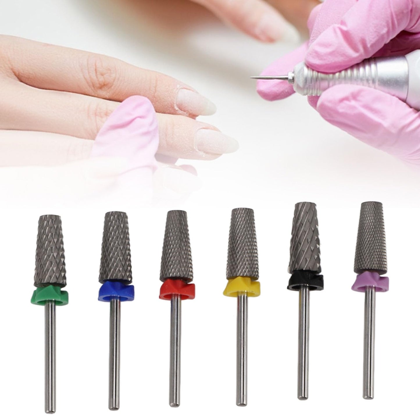6pcs 5 in 1 Nail Drill Bits Sets, 3/32 Inch Tungsten Steel Electric Nail File Acrylic Gel Nail Bit Kit, Fast Removal High Strength for Acrylic Gel Nails Manicure Pedicure