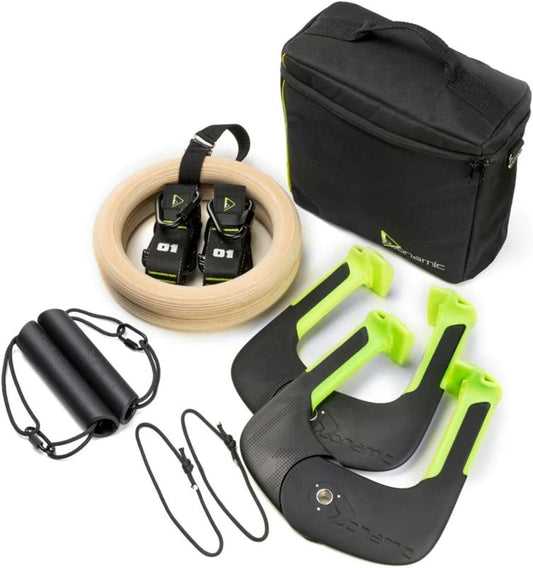 Eleviia Ultimate Pullup Travel Package: 9-Piece Kit Includes The Original Eleviia Doorway Pullup Bar System, Wooden Rings and Travel Straps, and Super Compact Travel Bag