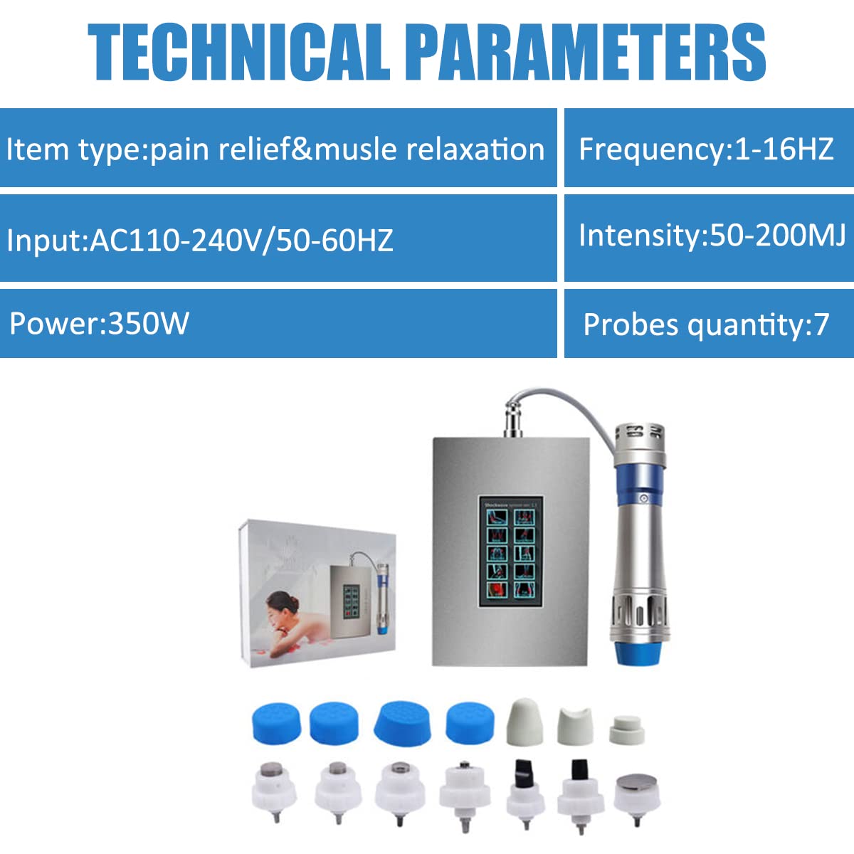 Nulatool Shockwave Therapy Machine Body Muscle Relaxation Massager Tool Shock Wave Pain Relief with 7 Heads-SW18A