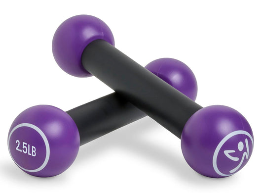 Zumba 2.5 lb Dumbbells Set of 2 - Hand Weights for Women, For Home Fitness Workout Excercise Weights Dumbbells Set, Purple