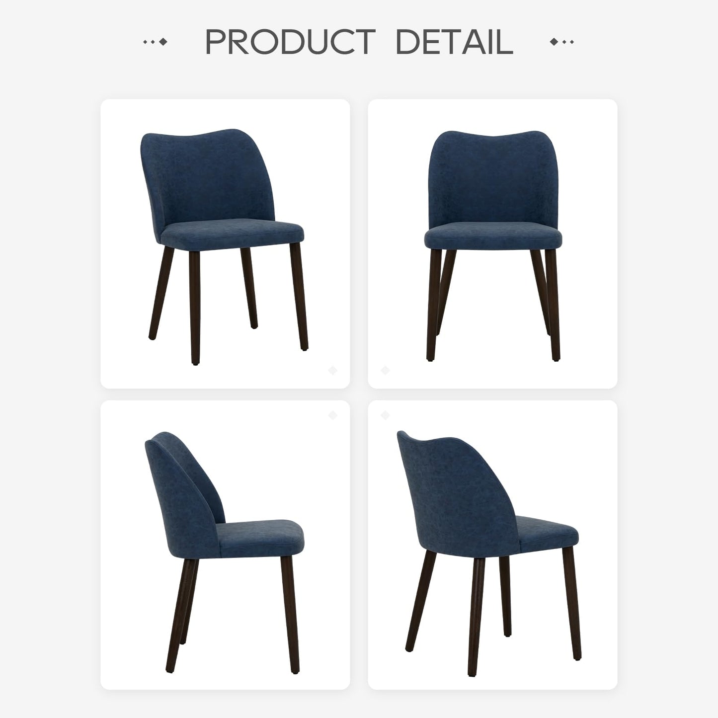 COLAMY Upholstered Dining Chairs Set of 6, Modern PU Leather Dining Room Kitchen Side Chair with Padded Seat and Wood Legs Restaurant/Cafe, Blue