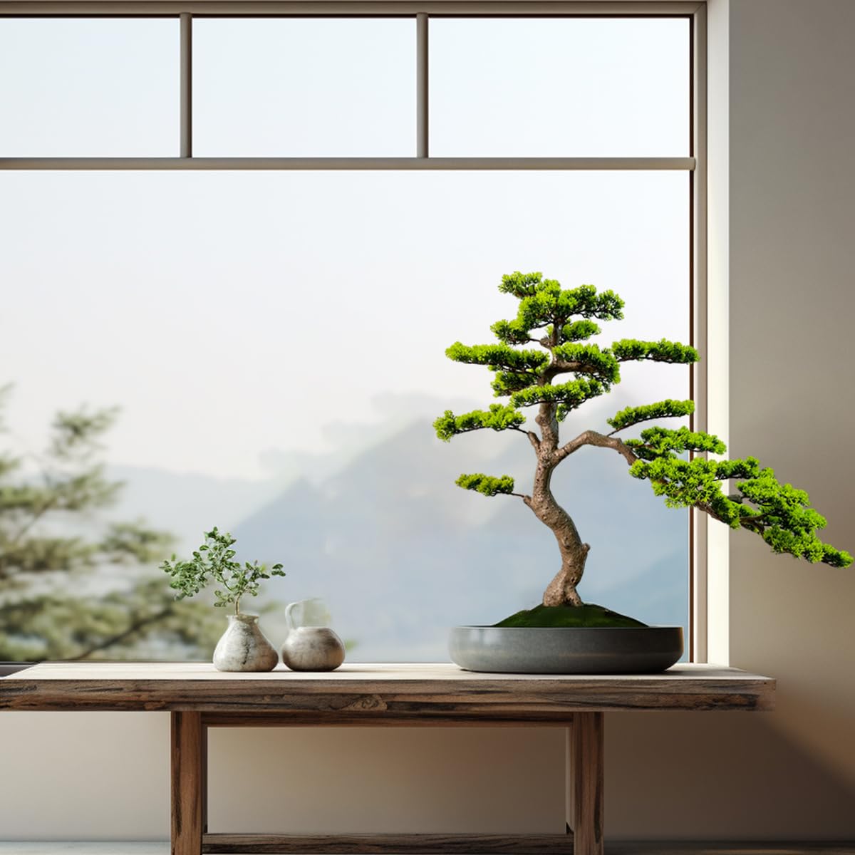 VIGGDA 3ft（36in） Artificial Bonsai Tree Juniper Faux Plants Indoor Big Fake Plants Decor with Ceramic Pots for Home Table Office Desk Shelf Bedroom Living Room Decorations (Green)