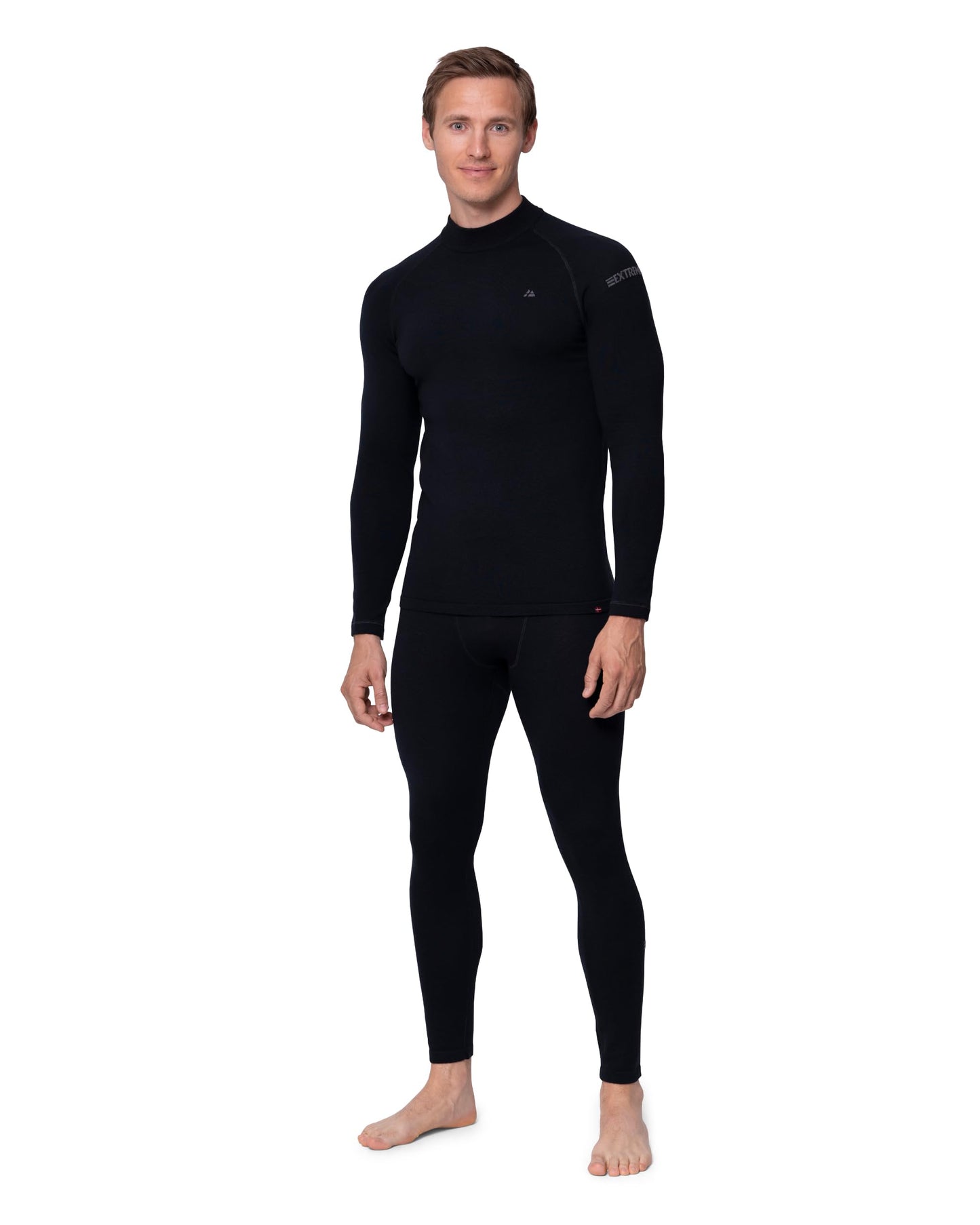 DANISH ENDURANCE Men's Merino Thermal Underwear Set for Extreme Cold, Long Johns, Long Sleeve, Mock Neck Winter Thermals, Black, Large