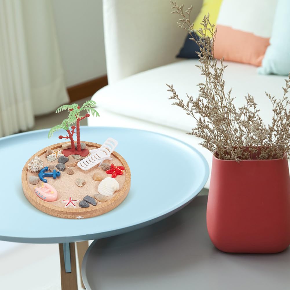 WEBEEDY 3 Sets Miniature Beach Zen Garden Kit Sand Craft Kit Ocean Beach Sandbox Decorations Meditation Mini Zen Garden Accessories for Home Office Desktop Decor Gift, 4/4.2/4.4 inch Tray