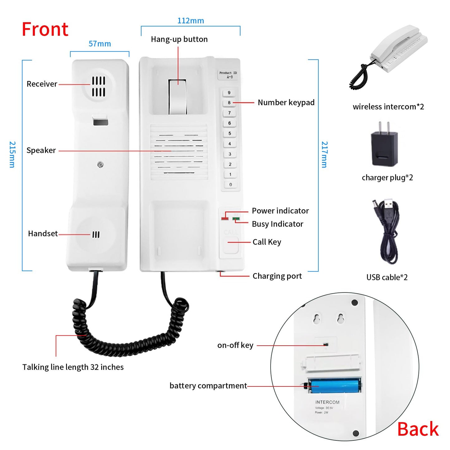 Intercoms Wireless for Home 2 Pack, Wireless Intercom System, Two Way Real-time Intercom Phone with 3280 Feet Range,Easy to Use Office Intercoms for Business
