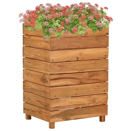 Foknhdi Height-Adjustable Teak Planter Box 19.7"x19.7"x28.3", Recycled Solid Wood Raised Garden Bed for Patio Balcony Living Room, Rustic Large Planter for Vegetables & Flowers