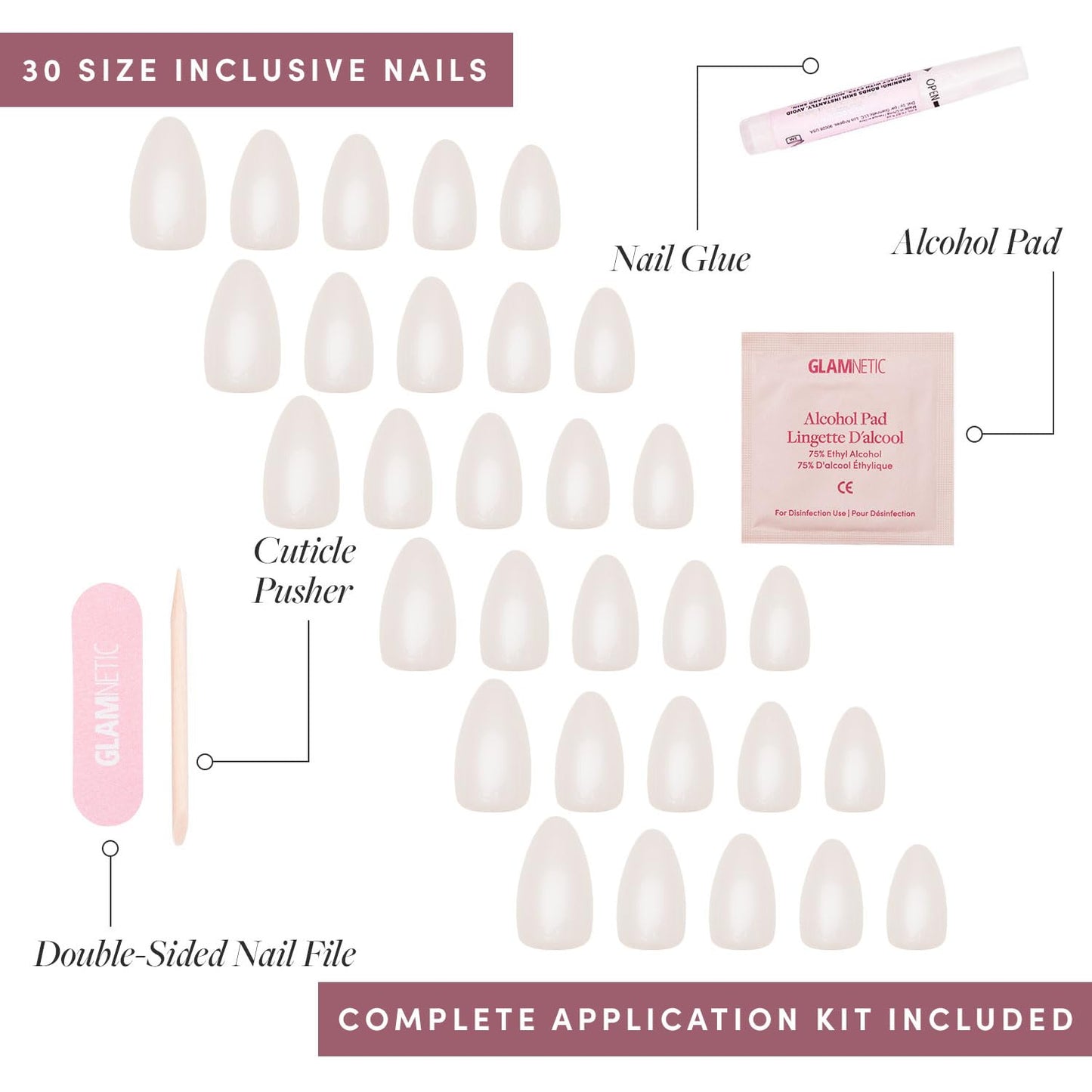 Glamnetic Press-On Nails Bundle - Cocoa & Kisses, Hailey & Think Pink | Oval Nude Nails with Festive Winter Graphics | Glazed Almond Nails | Light Pastel Pink Short Oval Fake Nails