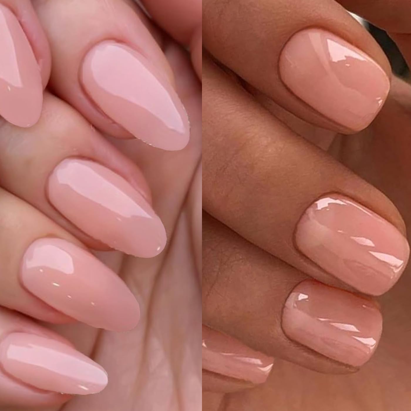 GLAMERMAID Nude Pink Press On Nails Short Almond, Handmade Jelly Soft Gel Nails Round Oval Fake Nails, Jelly Soft Gel Fake Nails Round Squoval, Extra Short Square Natural Nude Pink False Nails Tips