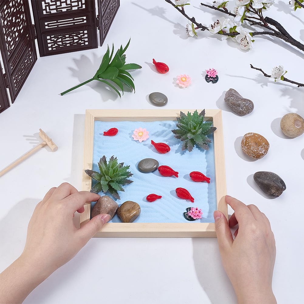 WEBEEDY Japanese Zen Garden Kit for Desk, Lotus Fish Pond Mini Sandbox Zen Sand Garden Desktop Meditation Accessories Gift for for Adult Home Room Office Decor,5.9 Inch/15 cm Round Tray