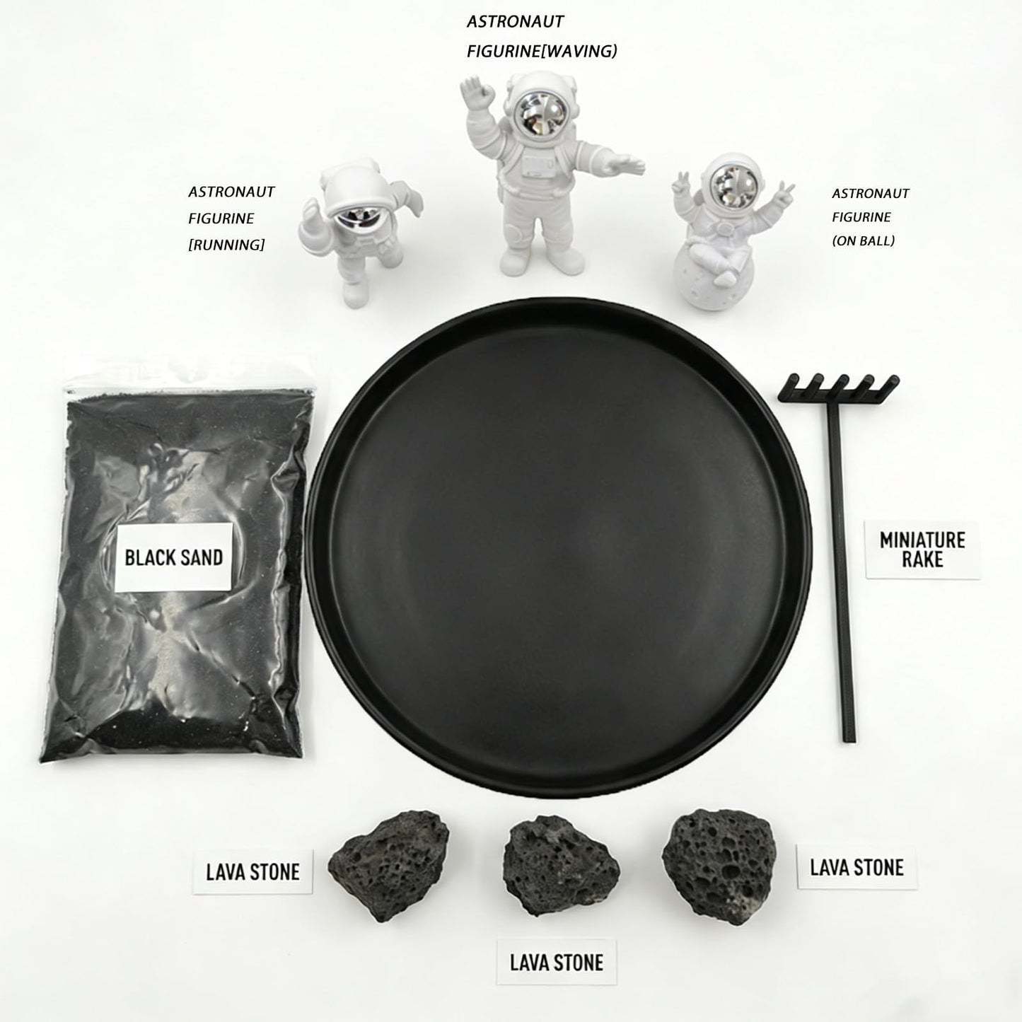 Astronaut Zen Garden Kit, Desktop Zen Garden for Stress Relief, Mini Sandbox with Rake and Decorative Stones for Office & Home Desk Decorations