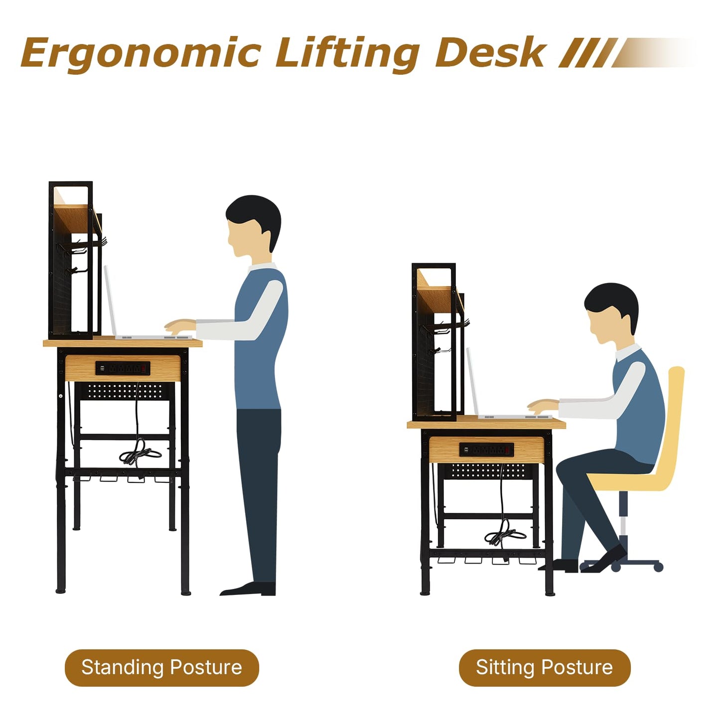 48" Adjustable Height Workbench with Pegboard, Work Benches for Garage, Heavy Duty Wood Top Work Bench with Wheels, 2000 LBS Load Capacity, Rolling Work Table with AC/USB Outlet Storage Shelf Hooks