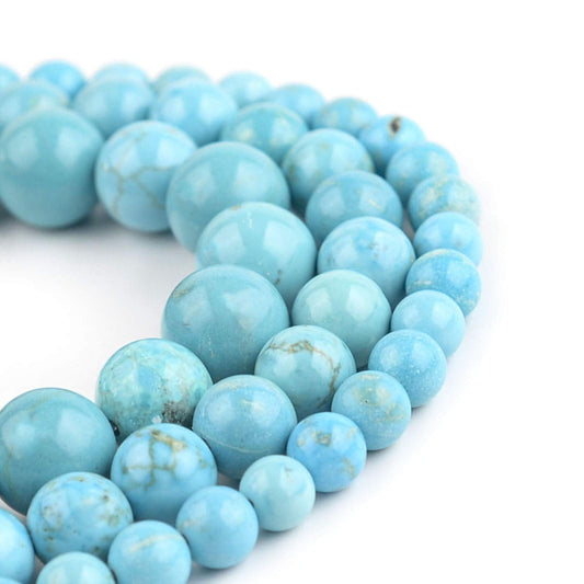 Filluck Natural Gemstone Turquoise Beads - 8mm Round Smooth Stones for Jewelry Making - Adult DIY Bracelet, 15 Inch