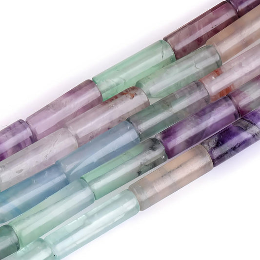 HAAMIIQII Natural Fluorite Tube Beads 13x4mm Column Crystal Cylinder Gemstone Loose Beads for Jewelry Making Strand 15 Inch (28-29pcs)