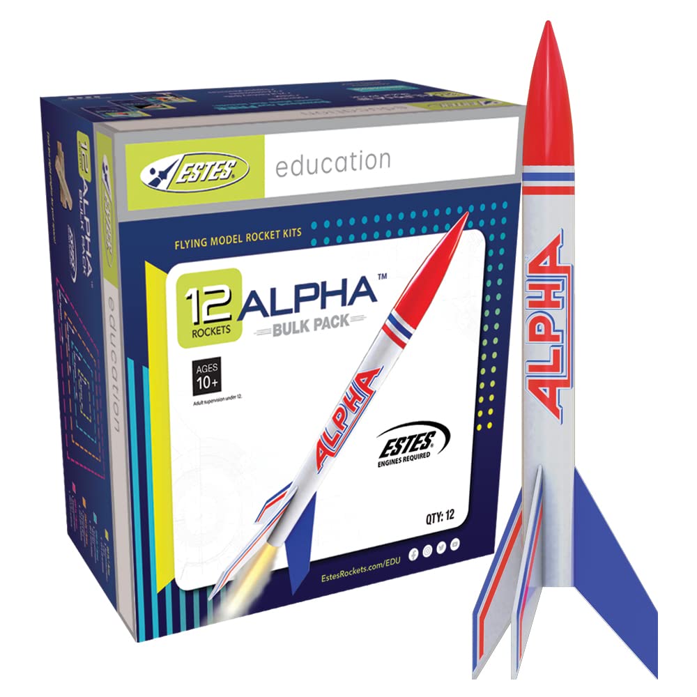 Estes 1756 Bulk Pack of 12 Alpha Rocket-Building Kits, Intermediate Flying-Rocket Model Kits for Ages 10+