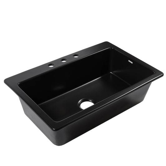 Sinkology Jackson Matte Black Fireclay Drop-In Kitchen Sink - 33 Inch Single Bowl - SureFire Fireclay Won't Chip, Crack, or Stain - 3-Hole - Sinkology Everyday Warranty - Fits 36 Inch Cabinet