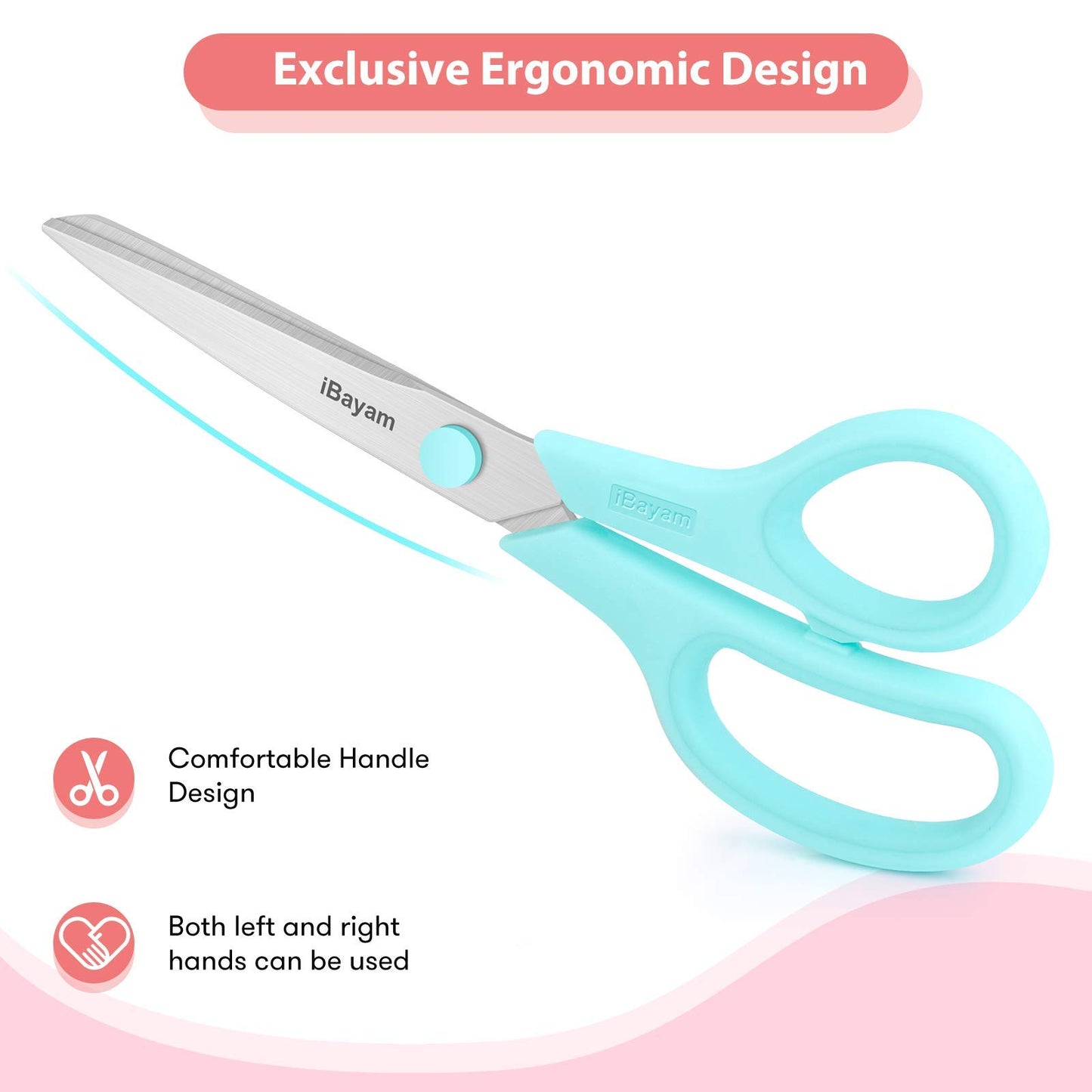 Scissors, iBayam 8" All Purpose Scissors Bulk 3-Pack, Ultra Sharp 2.5mm Thick Blade Shears Comfort-Grip for Aesthetic Fun Cute School Office Teacher Desk Crafts and Art Supplies Accessories Essential