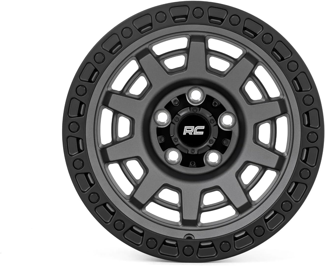 Rough Country 85 Series 17x9 Wheel - 8x170mm, 12mm Offset, Gunmetal Gray with Black Simulated Beadlock, One-Piece Aluminum Off-Road Wheel