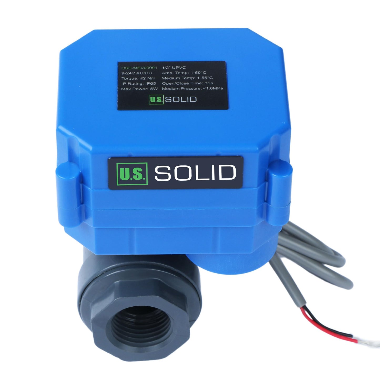 U.S. Solid 1/2” UPVC Motorized Ball Valve - Plastic Electrical Ball Valve with Full Port, 2 Wire Auto Return, 9-36V AC/DC, Normally Closed(Pack of 20)