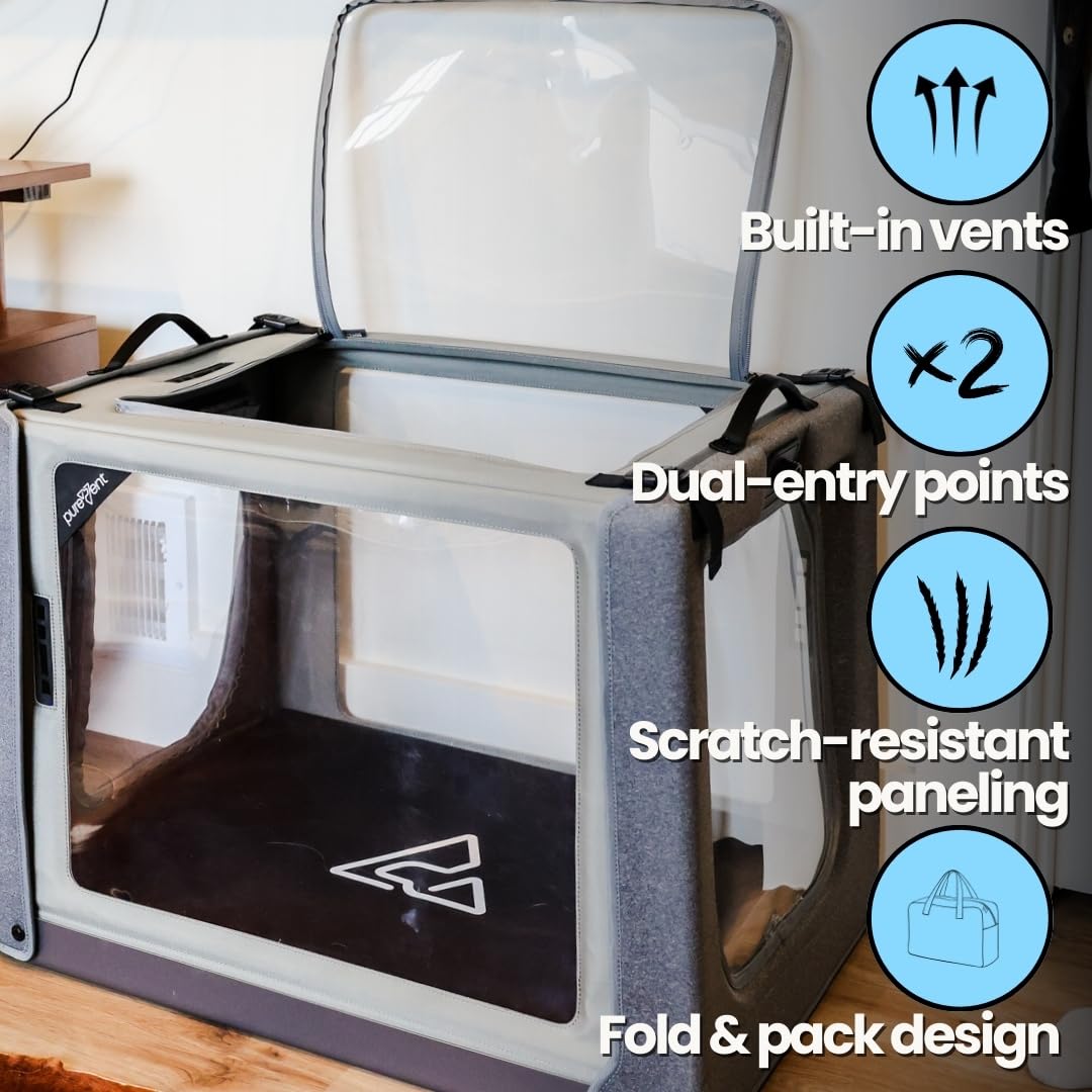 PureVent Pet Oxygen Chamber - Safe Veterinary-Grade Oxygen Therapy Cage for Dogs, Cats, Birds and Animals - Built-in Ventilation for Pets up to 30lbs