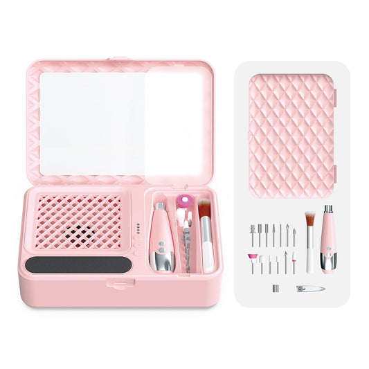 Portable Nail Dust Collector Deluxe Kit, Rechargeable Cordless Nail Quiet Vacuum Fan Cleaner with Mirror & Reusable Filters, Rich Nail Tech Tools, Compact Travel Size, Best Gifts for Women Teen Girls