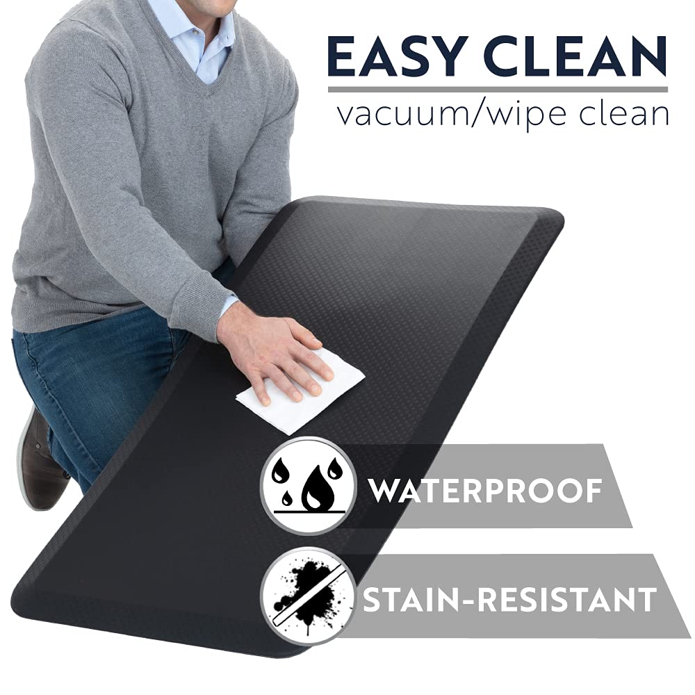 KANGAROO Thick Ergonomic Anti Fatigue Mats for Kitchen Floor, Cushioned Standing Office Desk Mat, Waterproof Scratch Resistant Topside, Supportive All Day Comfort Padded Foam Rugs, 17x24, Black