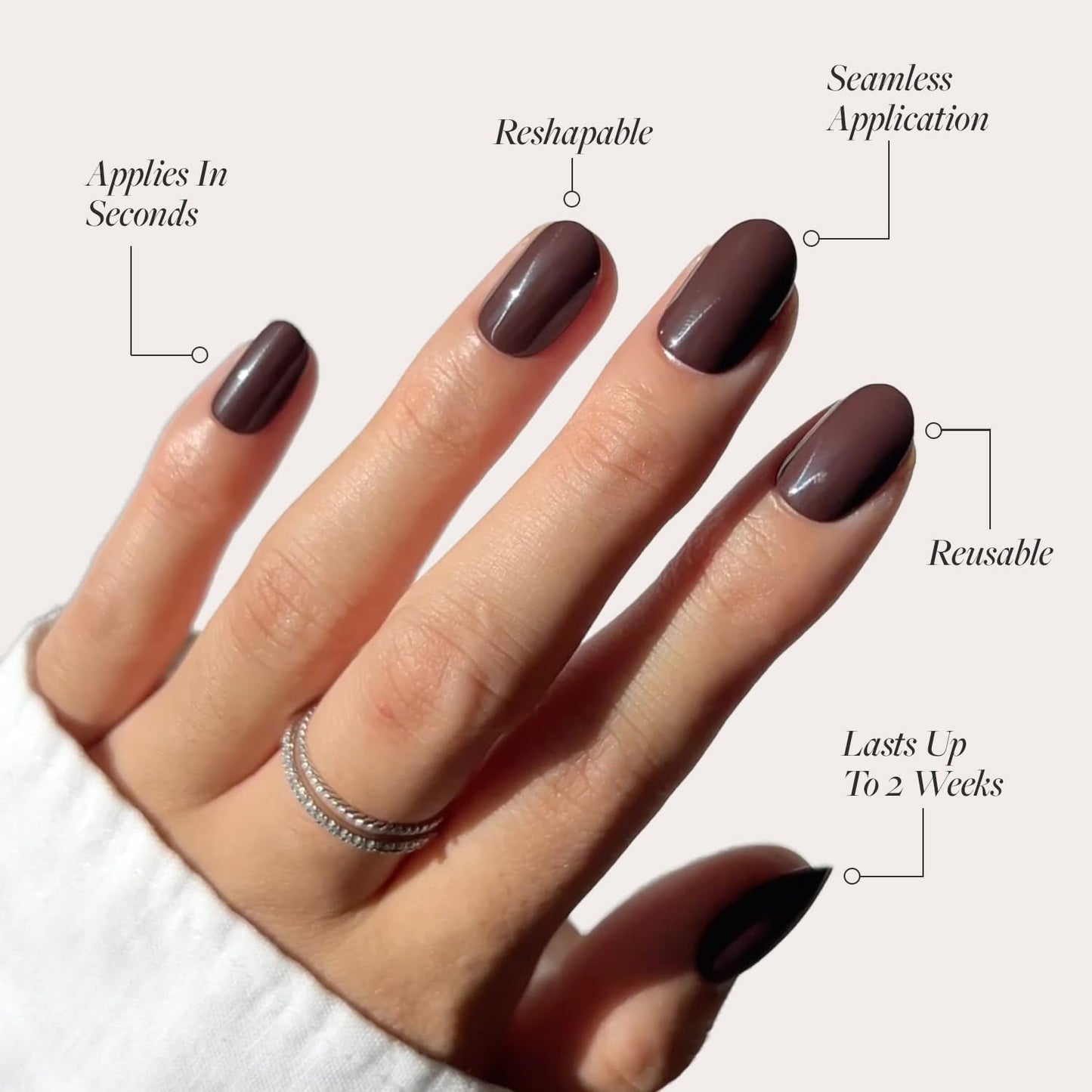 Glamnetic Press-On Nails Bundle - Bark Brown & Caviar | Dark Brown Short Round False Nails | Short Almond Black French Tip False Nails | Reusable, Salon-Quality Nail Kits