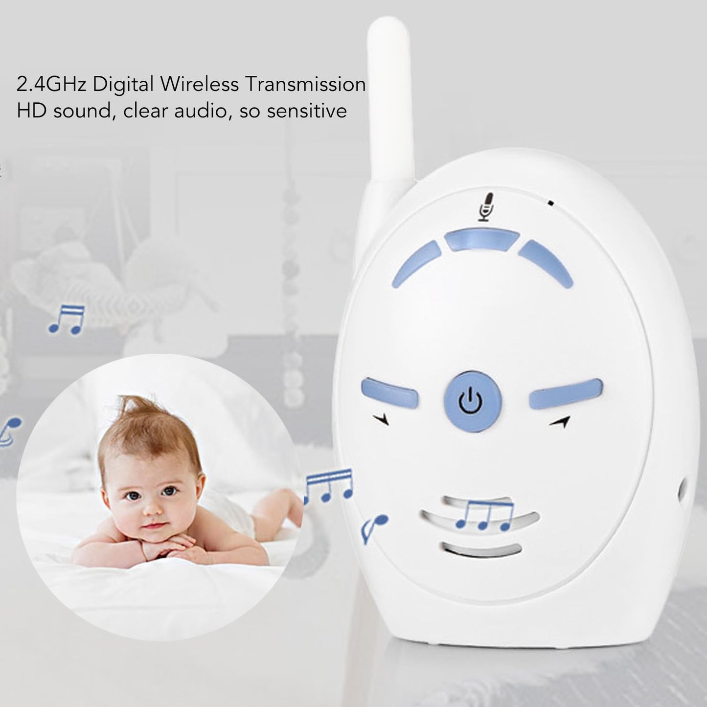 Audio Baby Monitor, Long Range up to 1000 ft, Visual Sound Level Indicator, High Sensitivity Microphone, 2 Way Audio Talk, USB Connection, (US Plug)