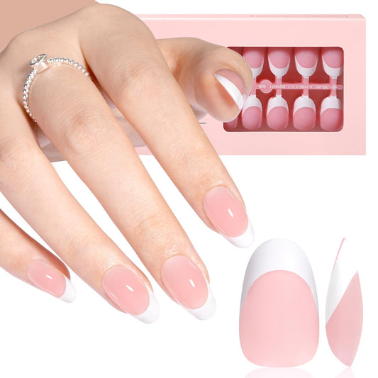 AILLSA French Gel Nail Tips, 180 Pcs Pink French Tip Press on Nails Short Almond, Pre-Applied Primer & Base Coat, No Need File, Soft Nail Tips, Fake Nails for Nail Art DIY 15 Sizes