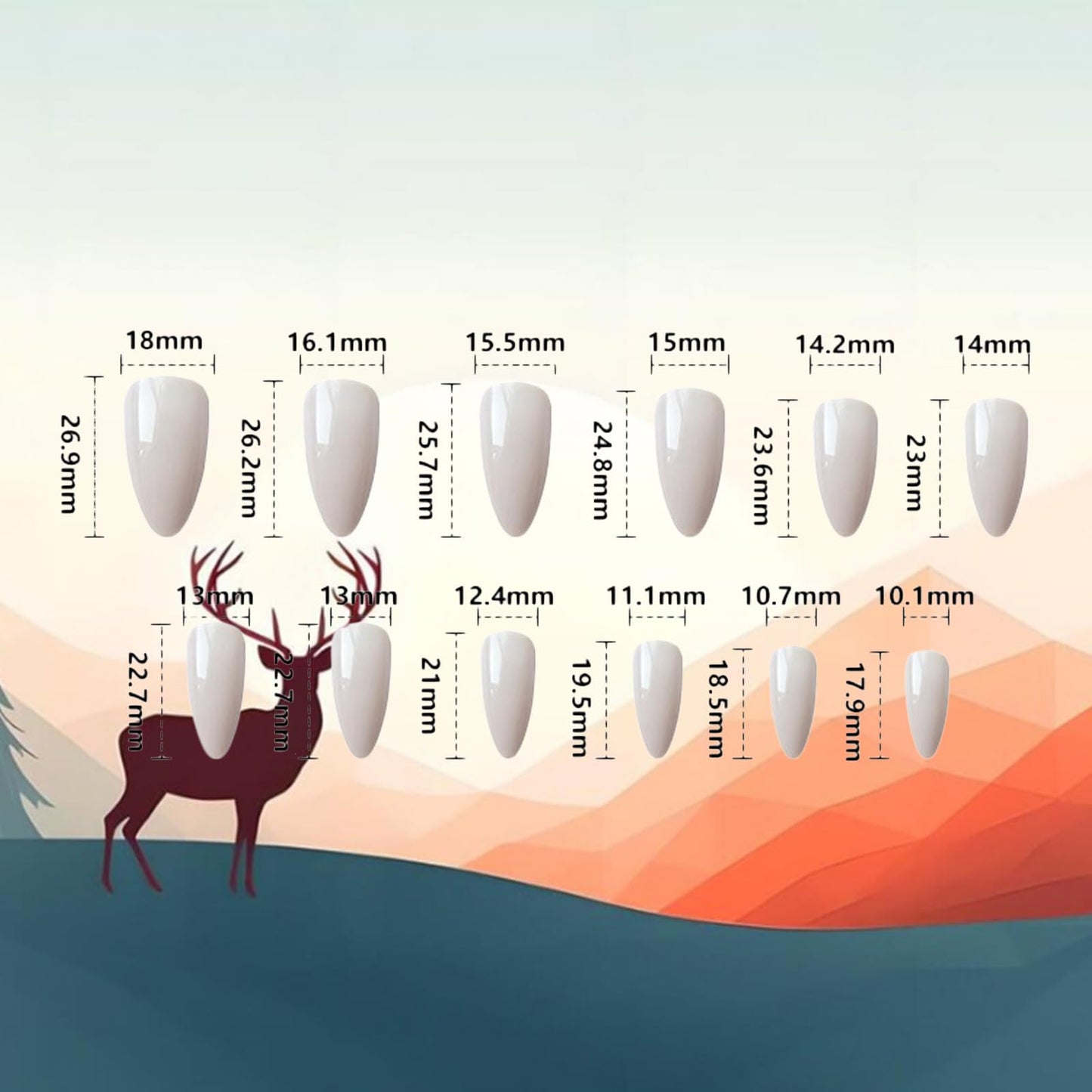 3D Elk Medium Almond False Nails Xmas Bell Stick on Fingernails Christmas Press on Nails Glossy White Snowflake Acrylic Fake Nail 24Pcs Rhinestones Gel Glue on Nail for Women Xmas Gift