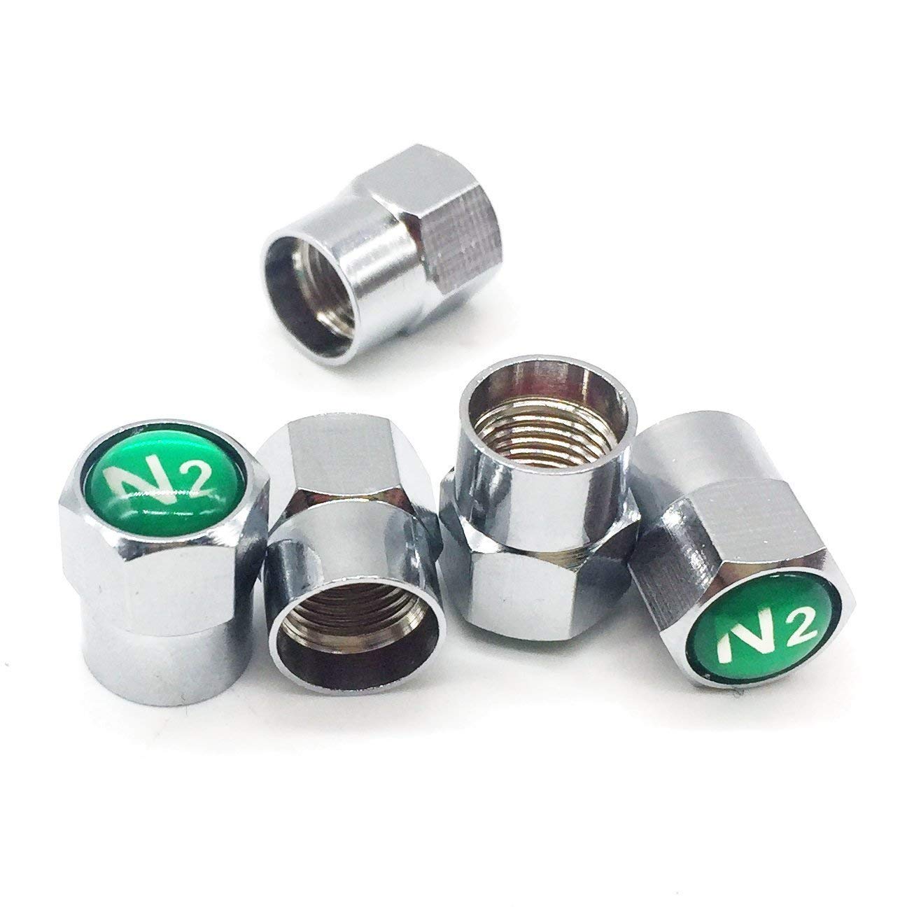 GODESON Pack of 20 Chrome Plated Brass Tire Valve Stem Caps with N2 Nitrogen Logo
