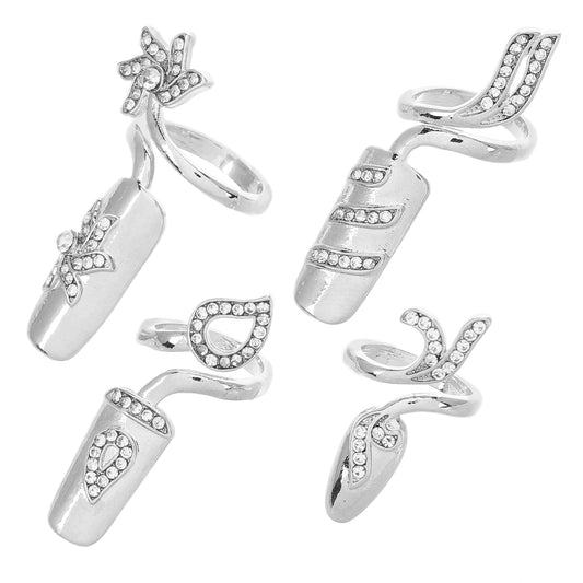 FRCOLOR 12Pcs Nail Rings with Rhinestone Metal Finger Rings Nail Decoration Fingernail Glitter Rings Nail Cover Ring Finger Patch Nail Jewelry