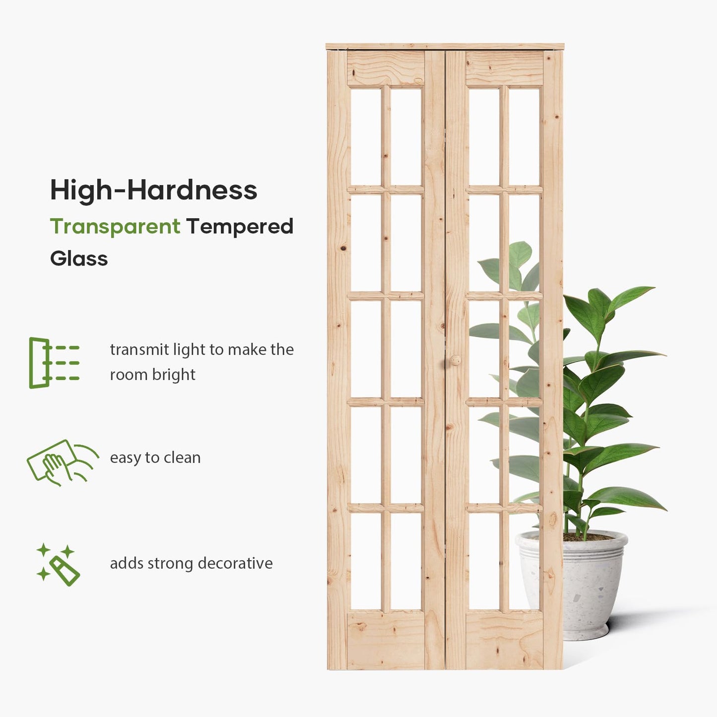 EaseLife Bifold Closet Door,for 42in x 80in (Double 21x80) Opening,French Glass Barn Doors with 3.5FT Concealed Bi-Fold Sliding Hardware Kit Included,Preassembled Door,Easy Install,DIY staining