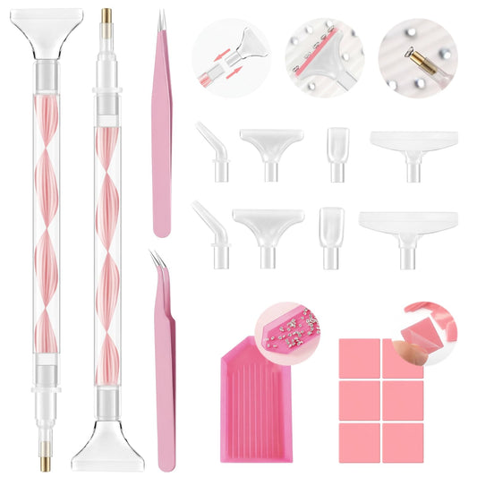 SAVILAND 4-in-1 Rhinestone Picker Tool Kit: 2Pcs Rhinestone Tool Handle Dual-Ended Applicator Pen with 12 Replacement Tips Clay All in 1 Diamond Painting Pen for Nail Art DIY Beginners Professionals