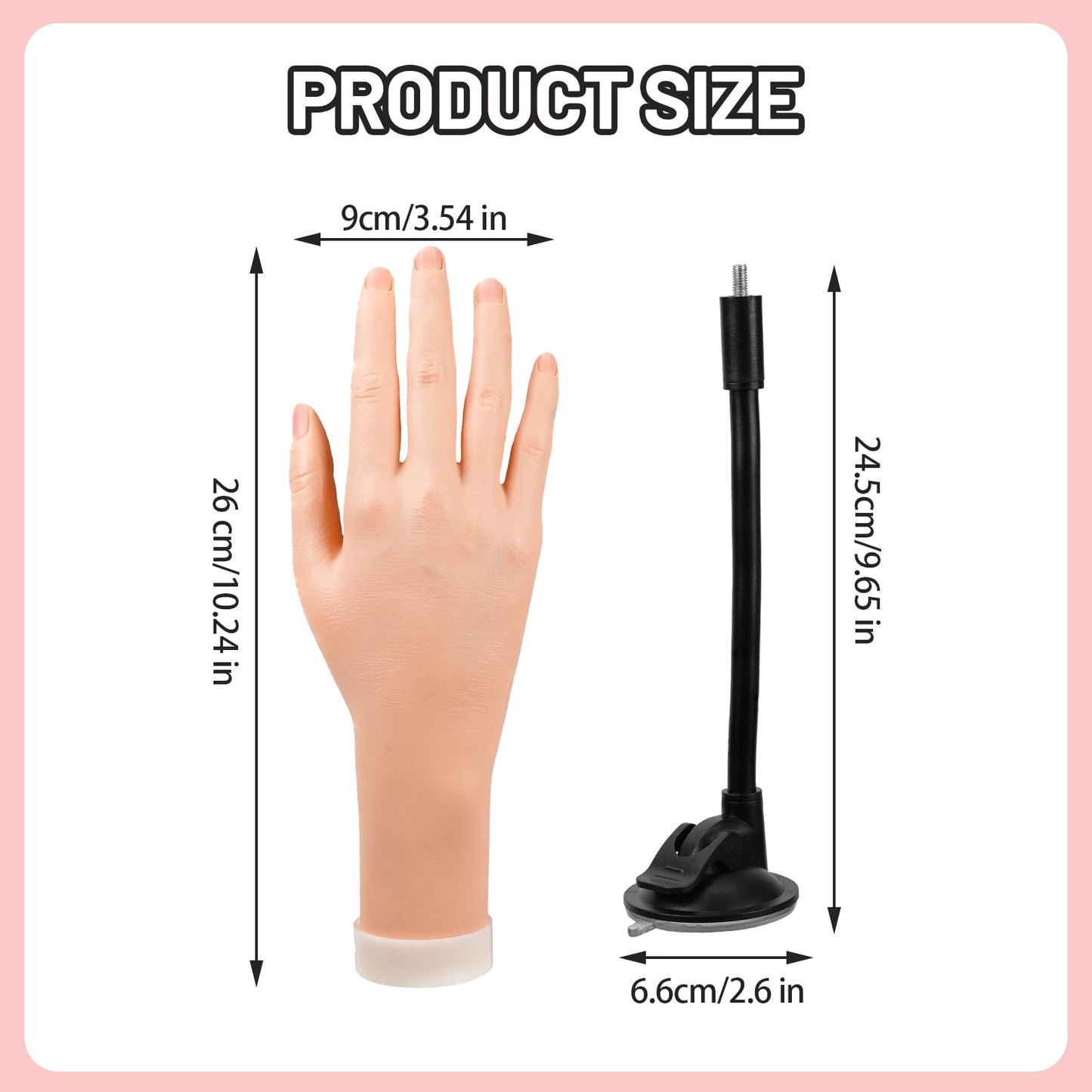 Naughtology Silicon Practice Hand for Acrylic Nails, Realistic Fake Hand with Stand, 40 Nail Tips and 48 Adhesive Tabs, Reusable & Flexible Mannequin Training Model for Manicure & Nail Art Practice