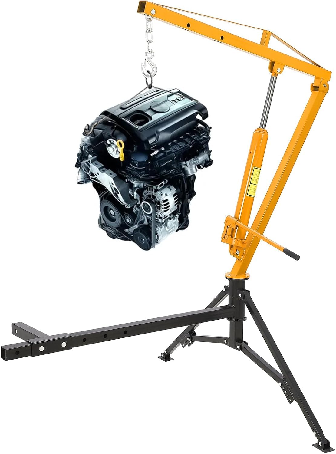 MERXENG Hydraulic Pickup Truck Crane, 1000 Lbs Capacity, 360°Swivel, Hitch Mounted Crane with 3 Adjustable Capacities of 500 Lbs, 750 Lbs and 1000 Lbs for Lifting Goods in Construction, Yellow