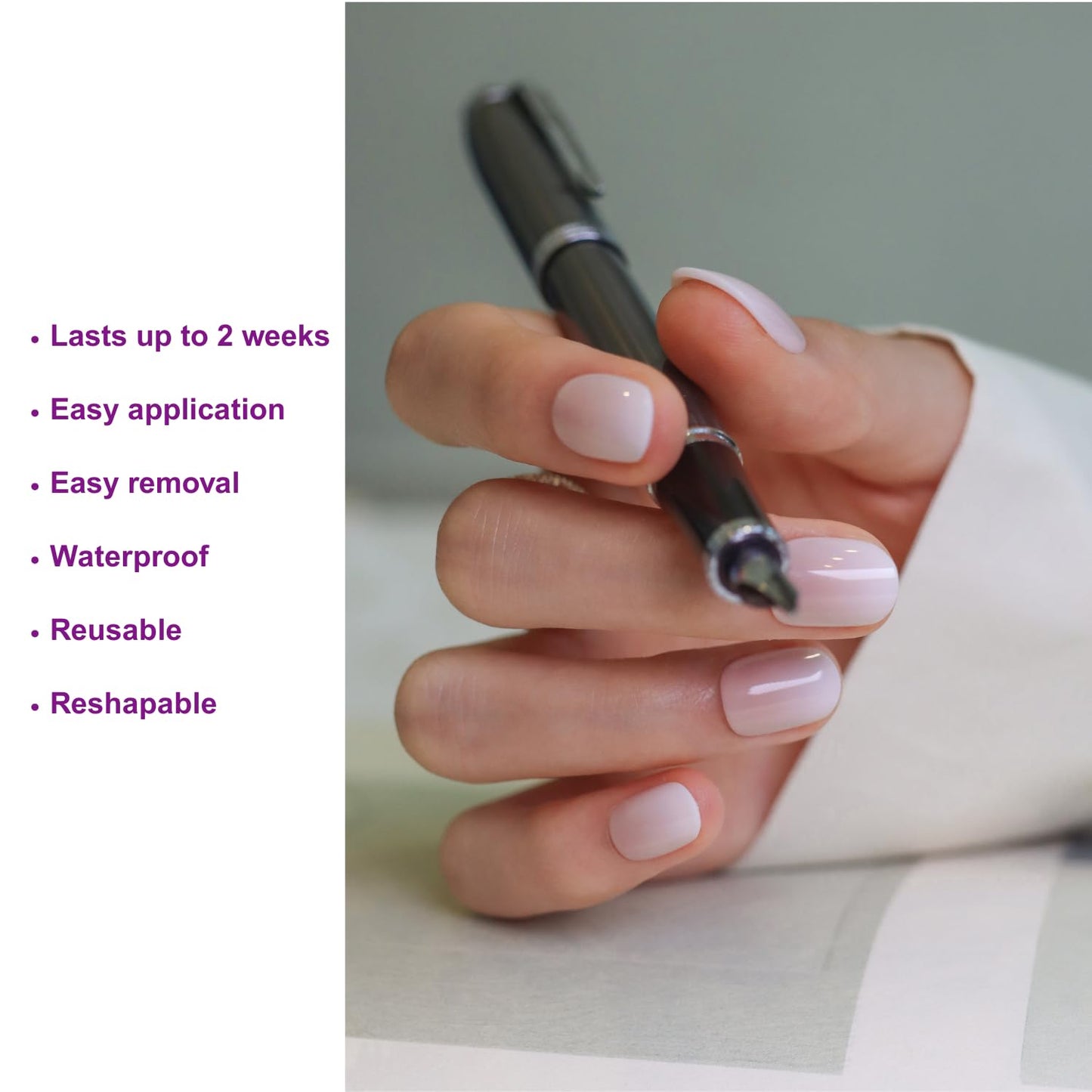 LAMIMOSA 32Pcs Press On Nails Short Round - Ombre Fake Nails with Glue, Soft Gel Nails in 16 Sizes, Reusable Glue on Nails kit, CAPPUCCINO