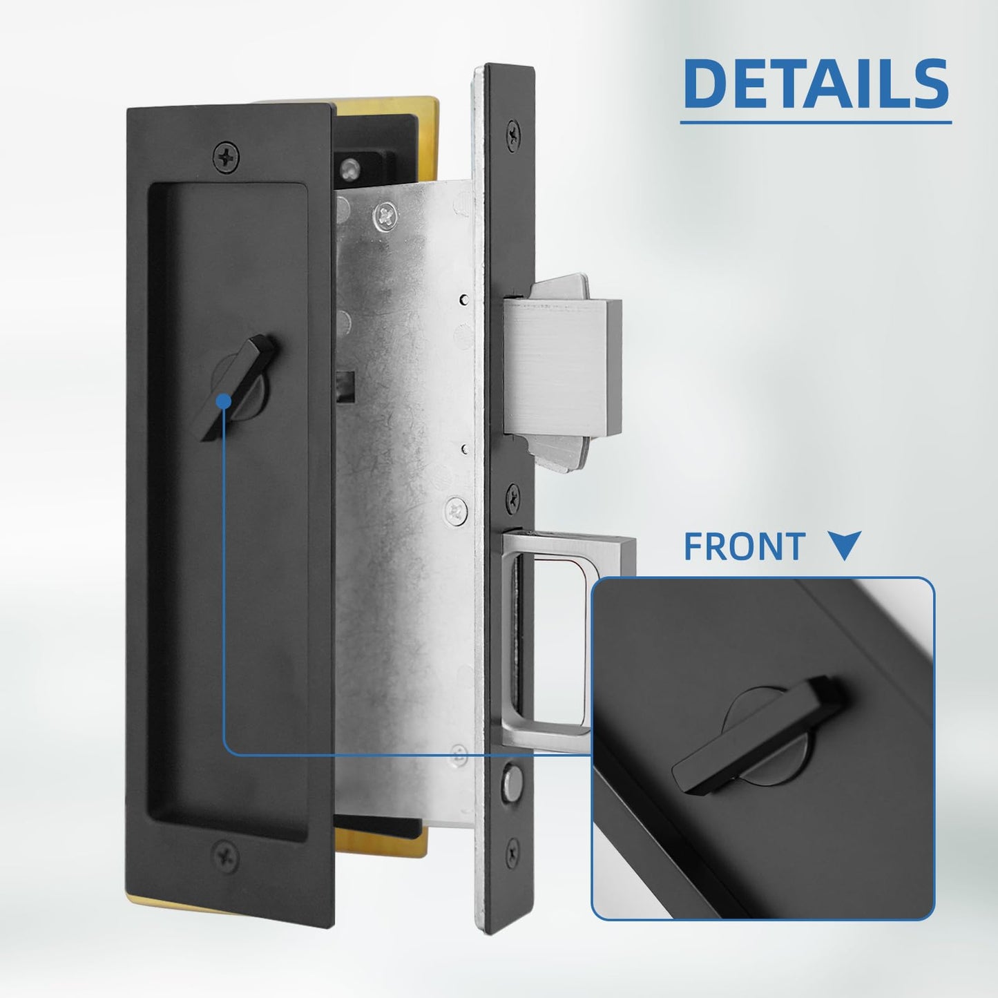 youthua Modern Pocket Door Hardware Set - Privacy Lock with Finger Flush Pulls & Soft Close, for Sliding Barn Doors, Pocket Doors, Bedroom (Black, Privacy Lock)