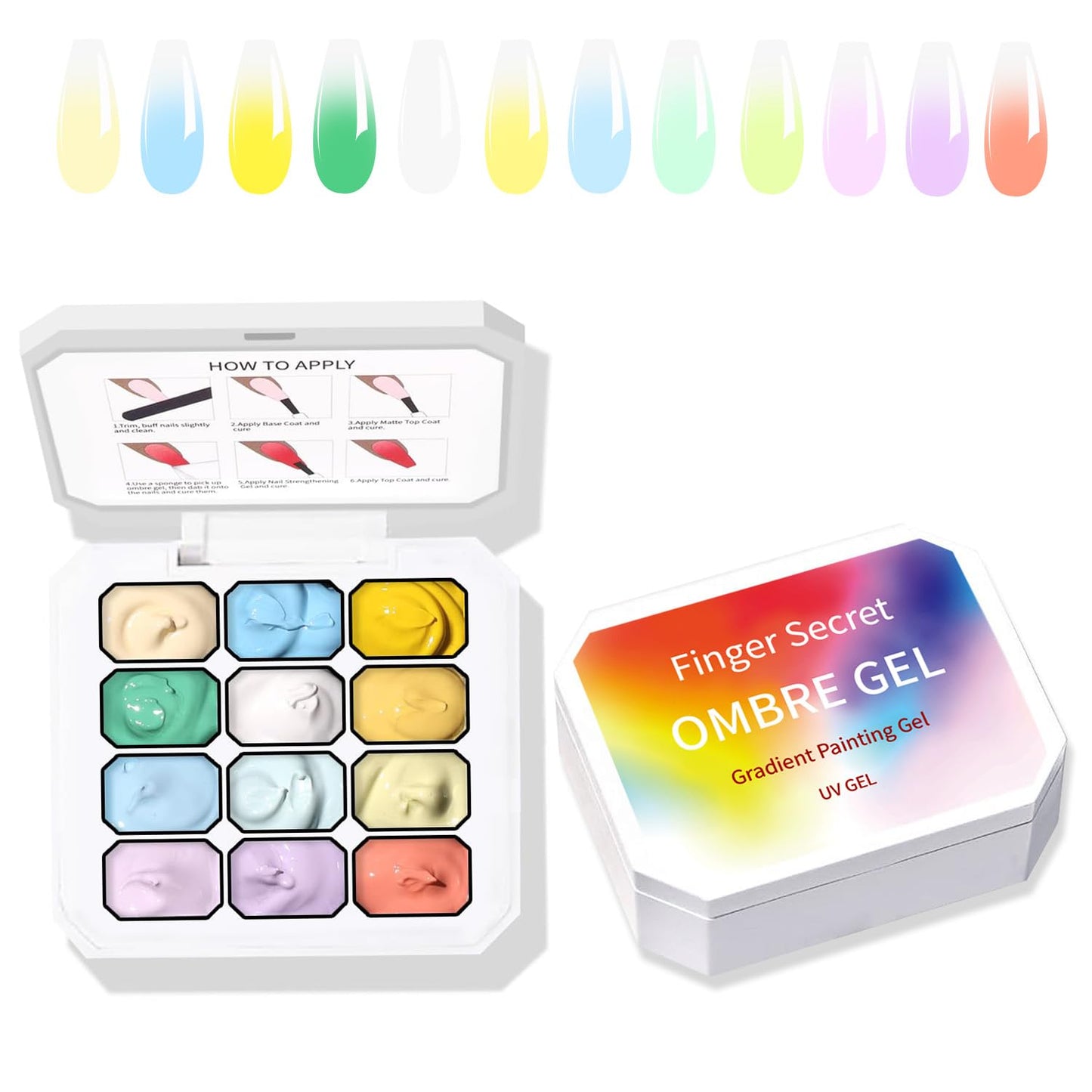 AOBOO Pat Painting Gel Gradient Nail Art 12 color Ombre Nail Polish With 100pcs Nail Sponges & Grabbing Pen For Completion Of Painting Glue For Nail Art Complex Design (c1)