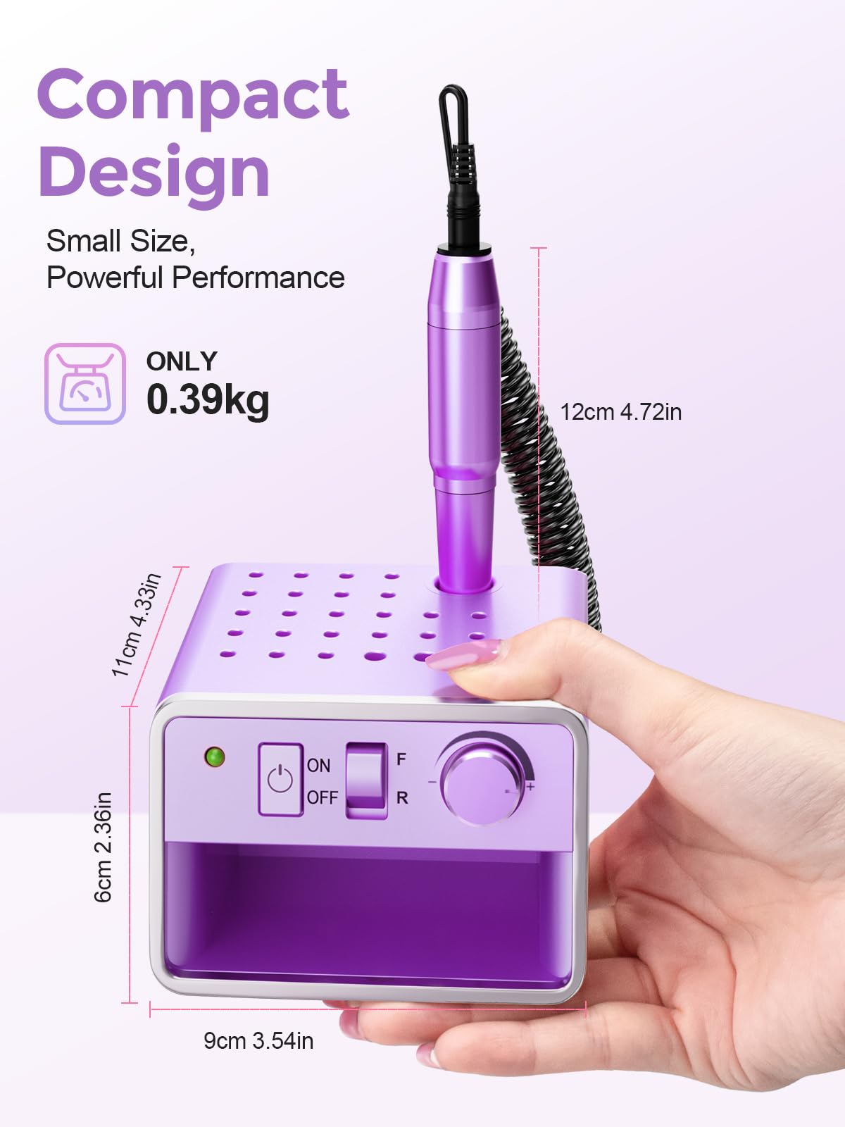 Subay Nail Drill Machine Electric File, Portable for Acrylic Gel Dip Powder Nails, Nail Drill Kit for Manicure Pedicure, Nail Set with Everything, Rose Pink (Purple)