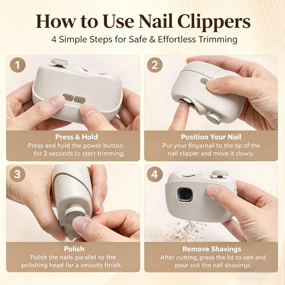 Electric Nail Clippers for Seniors，2026 New Automatic Electric Nail Clippers，2 in 1 Electric Toe Nail Clipper with Polishing, USB, LED Light, Safety First Nail Clippers Baby with Mini Folding Keychain