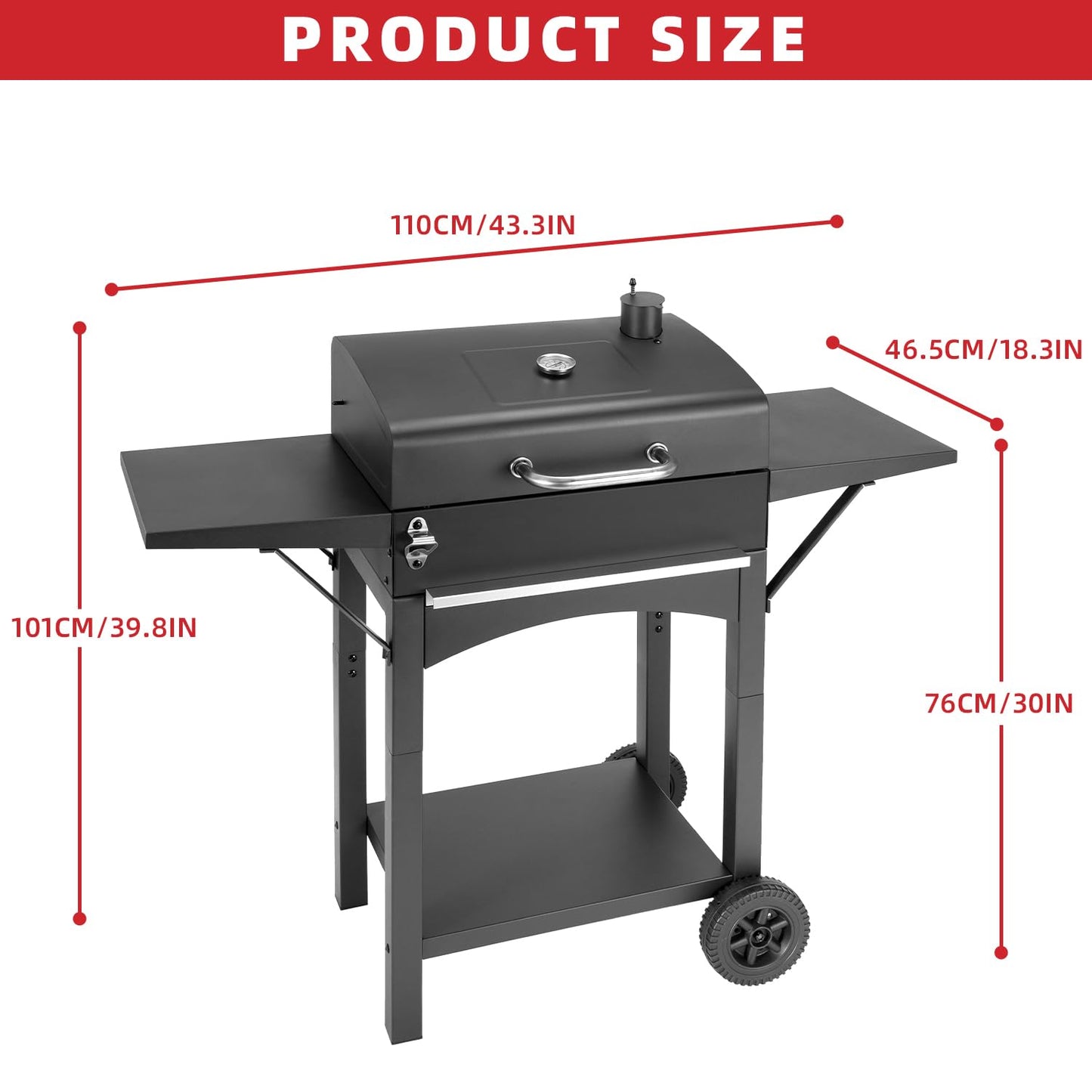 Kendane Charcoal Grill with Side Shelf, 353 Sq.Inch Cooking Area,Large Smoker Barbecue Grill with Warming Rack,Outdoor BBQ Grill with Charcoal Tray for Yard, Camping, Picnic