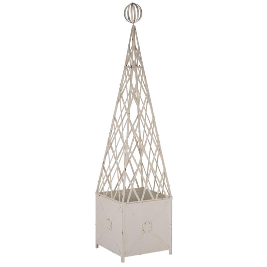 SAFAVIEH Outdoor Patio Furniture Collection - Caledonia Antique White Iron Trellis Planter, Tall Weather-Resistant Garden Box (PAT5048A)