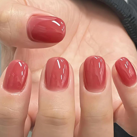 GLAMERMAID Red Short Press on Nails, Deep Rose Extra Short Squoval Glue on Nails for Women, Burgundy Square Jelly Soft Glossy Gel Fake Nails, Round Reusable Acrylic False Nails Manicure Kit for Women