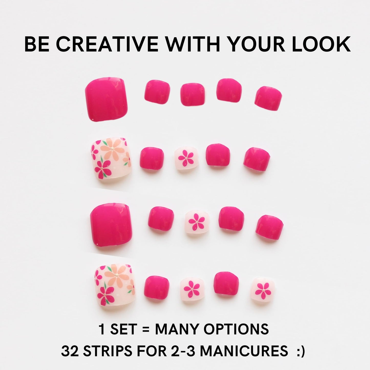 Alice & Bella Bundle - Bright & Happy Manicure (25 pcs) & Pedicure (36 pcs) - Viva Magenta Semi Cured Gel Nail Strips to Make Your Nails Happy & Bright
