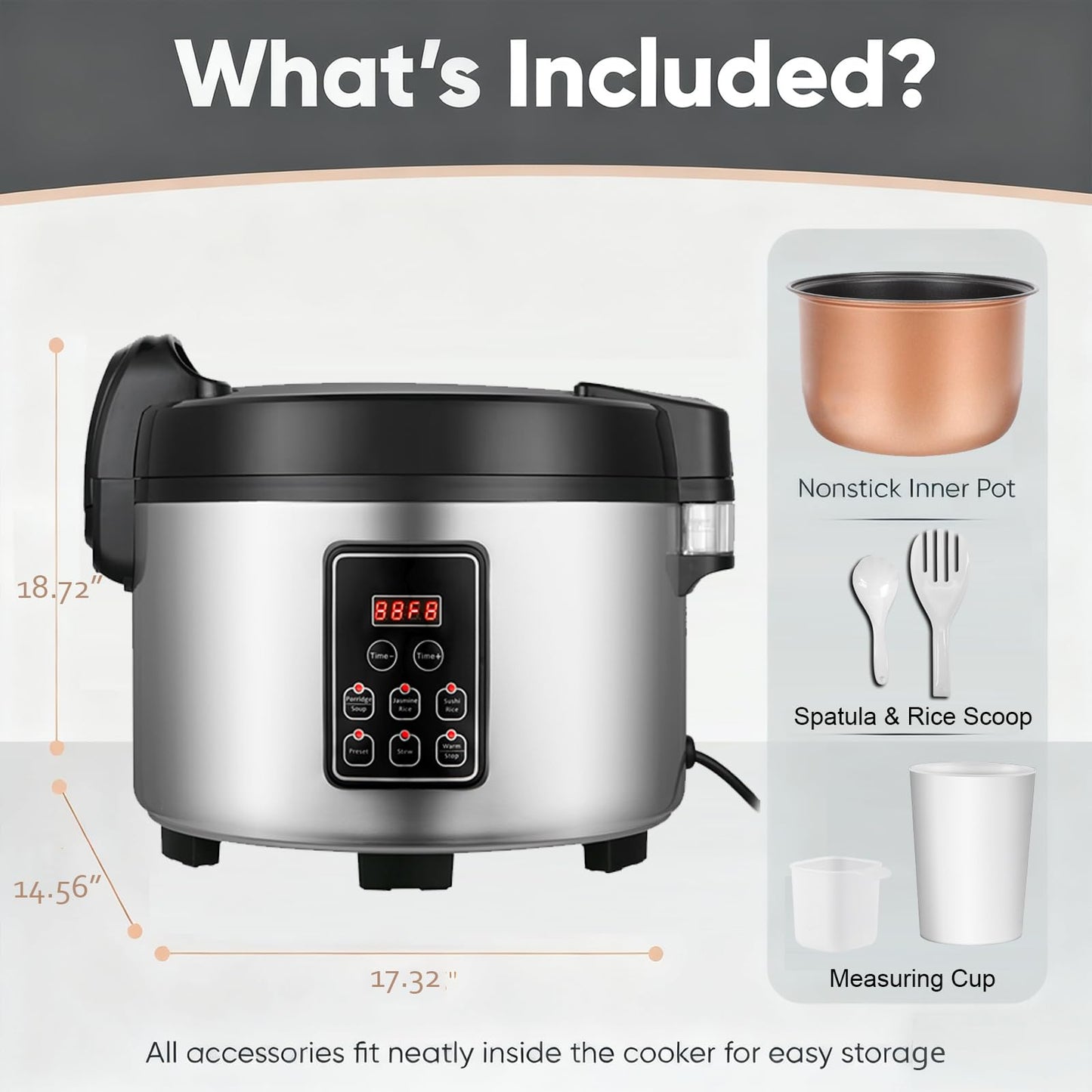 15L Commercial Large Rice Cooker (84 Cup Cooked),6-in-1 Electric Rice Cooker & Food Warmer,Multifunctional Resturant Smart Cooker, 24-Hr Delay Timer, LED Display,Auto Keep Warm,Non-Stick Inner Pot