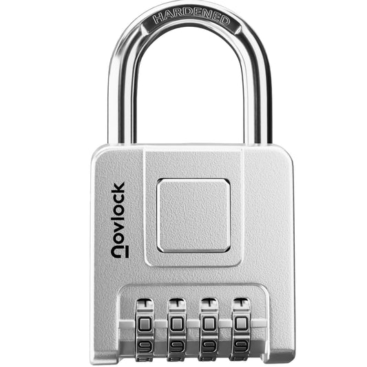 NOVLOCK Combination Lock for Outdoor & Indoor | Heavy Duty, Weatherproof, 4-Digit Security | Padlock for Lockers, Gates, Fences, Sheds, Storage | 1-Pack, Silver