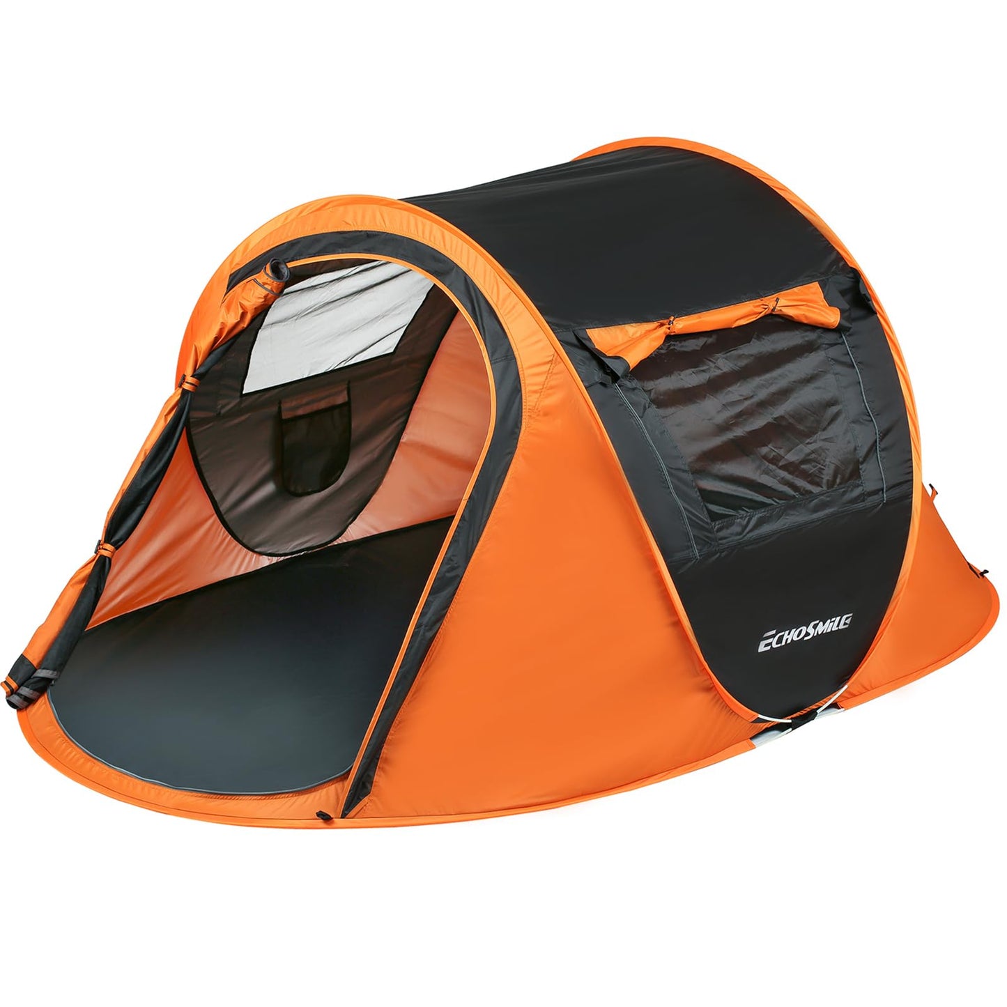 EchoSmile Instant Pop Up Camping Tent, 2 Person Easy Setup Tent, Water Resistant Dome, Portable with Carry Bag(Black & Orange,2 Person)