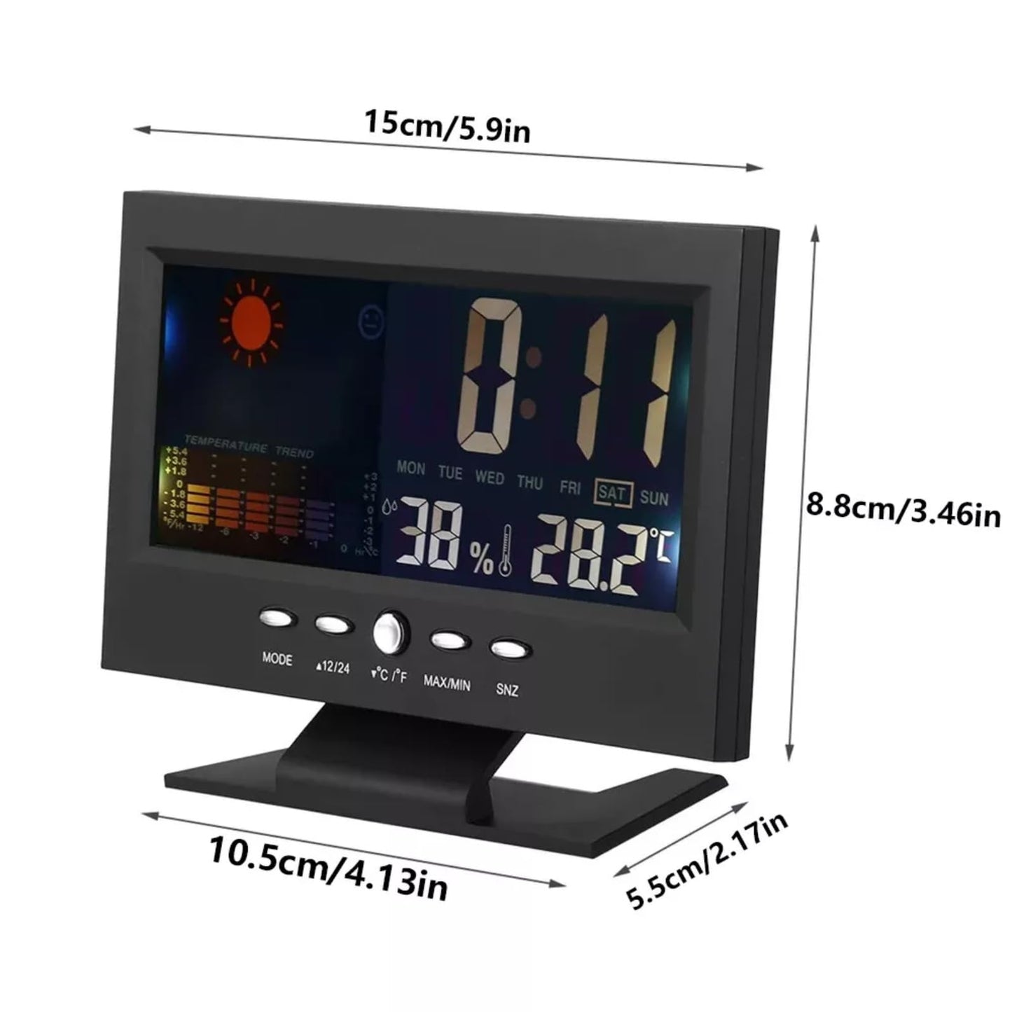 ikaufen Weather Station Wireless Indoor Thermometer Temperature Desk Digital Alarm Clock Weather Thermometer LED Temperature Humidity Monitor